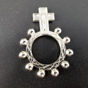 Crucifix Rosary Ring Sz 8 Silver Toned Prayer Hail Mary Christian Catholic Churc
